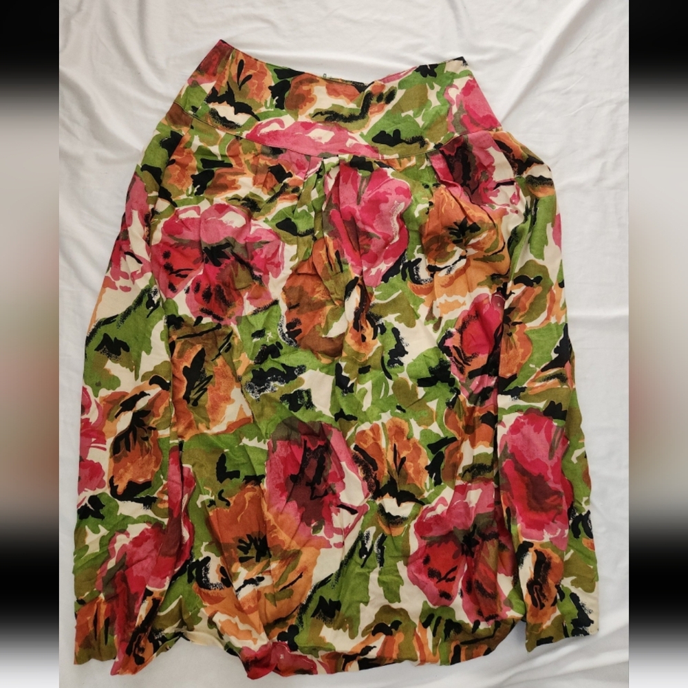 Manor house Women's Size 10 pink green floral skirt #K003